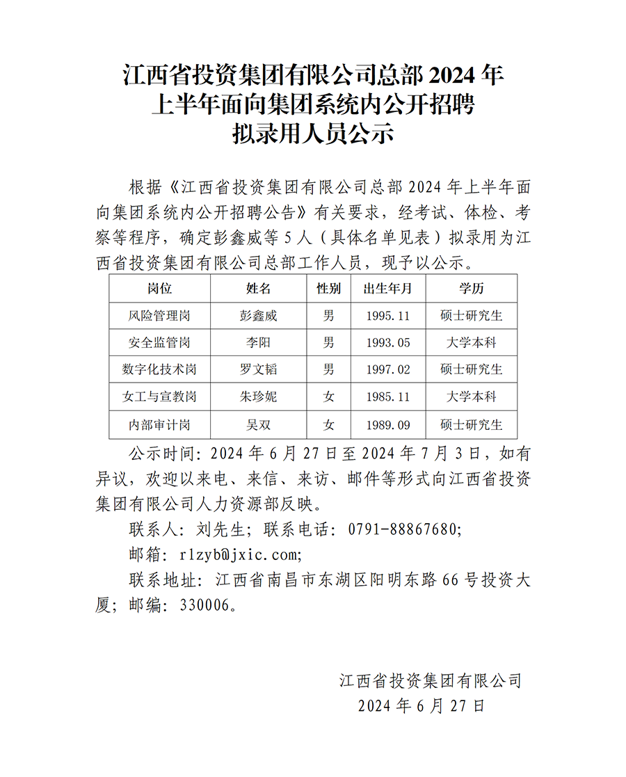 江西省投资集团有限公司总部2024年上半年面向集团系统内公开招聘拟录用人员公示_01.png